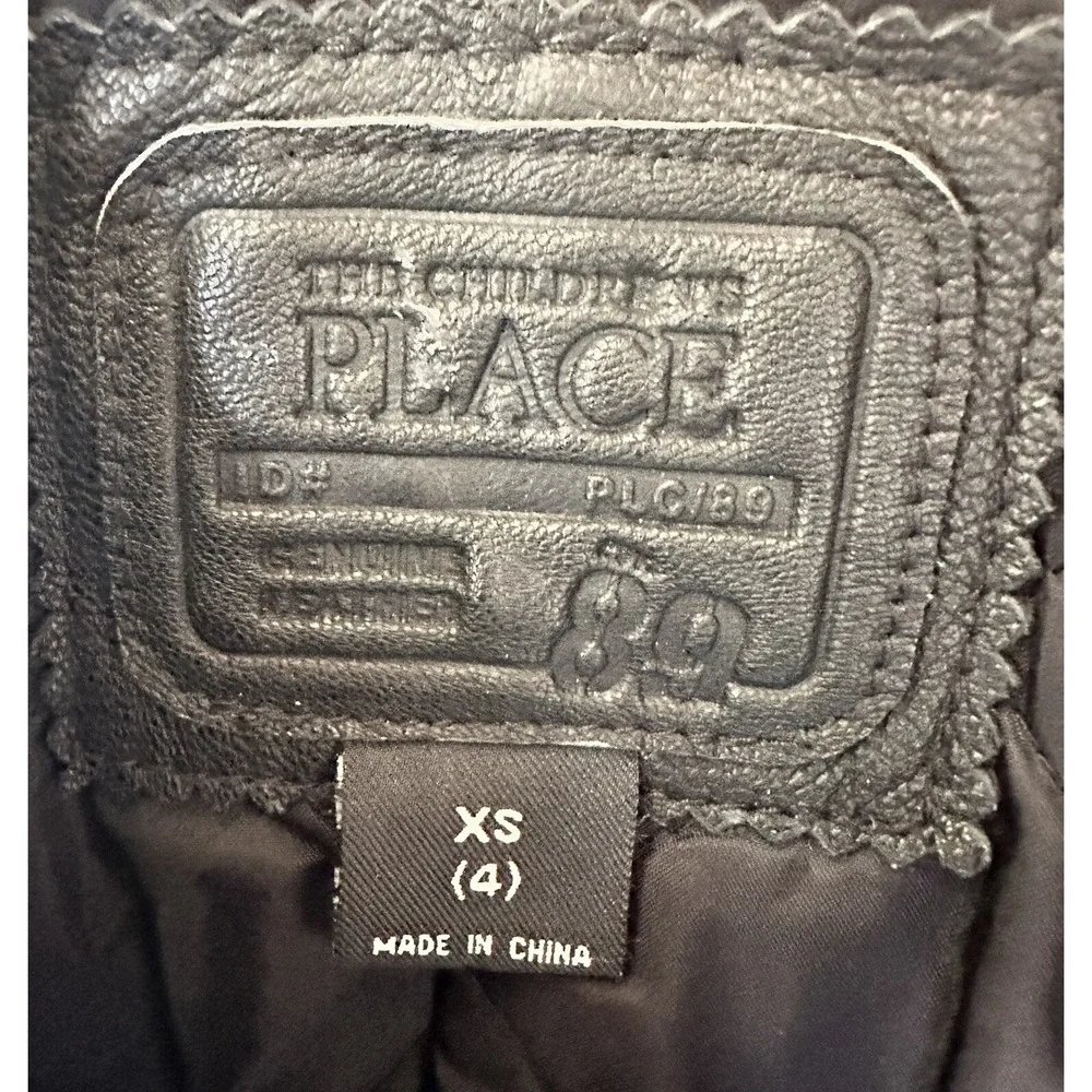 Kid's Moto Grunge Leather Jacket Unisex Black XS (4)